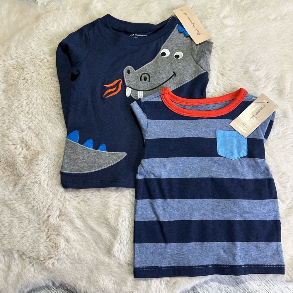 First Impressions Navy and Gray Kids Long Sleeve Tops 3-6M